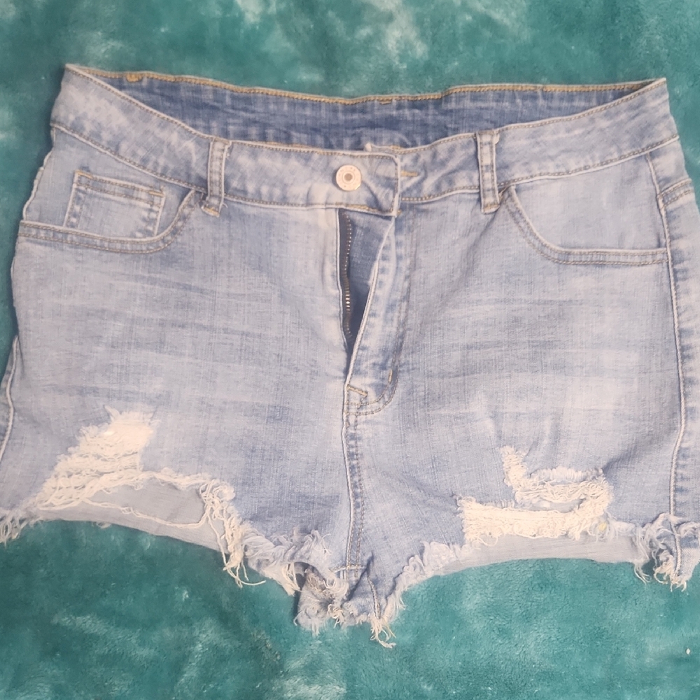 Light Blue Distressed Denim Shorts